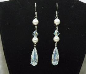  Pearl Earrings with Cubic Zirconia - Wedding Earrings - Pearl Dangle Earrings