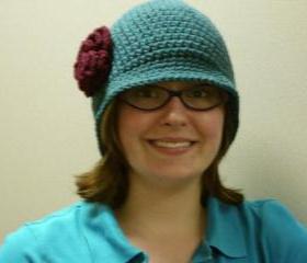 Teal Cloche Hat with Burgundy Rose