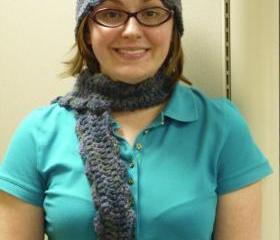 Purple Denim Hat and Scarf Set