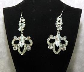 Wedding Rhinestone Silver Earrings - Bridal Chandelier Crystal Earrings - Wedding Swarovski Earrings