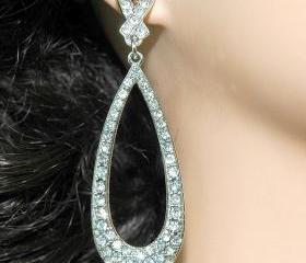 Bridal Wedding Fashion Jewlery Earrings - Rhinestone Oval Wedding Dangle Bridal Earrings - Diamante Earrings