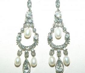 Bridal Wedding Vintage Inspired Earrings - Wedding Rhinestone Chandelier Bridal Earrings - Diamante Chand