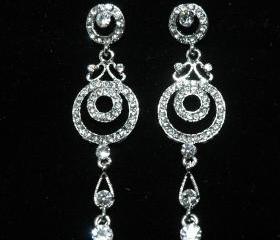 Circle Bridal Dangle Crystal Earrings - Pearl Rhinestone Earrings -Dangle Swarovski Earrings