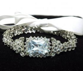 Art Deco Bridal Bracelet - CZ Crystal Rhodium Plated Wedding Bracelet - Bride