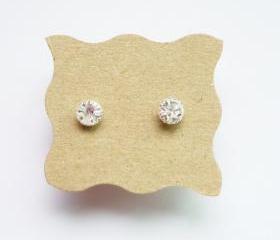 SALE - Round Clear CZ Ear Stud Earrings - 925 Sterling Silver Earrings - Gift under 10 - Crystal Clear Cubic Zirconia Ear Posts