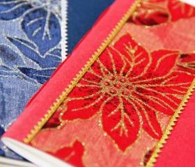 POINSETTIA - Handmade Christmas Holiday Mini Notebook - Set of 2 - Stocking Stuffer - A6 Size - Free Shipping