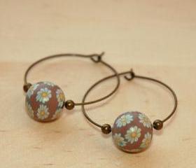 Polymer Clay Beads and Brass Charms Dangle Earring