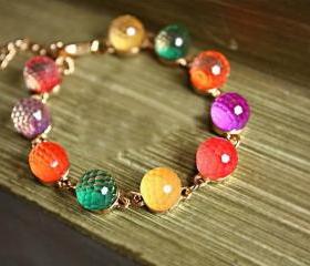 Cute Retro colorful candy crystal beads with golden bracelet! Fashion in this season!