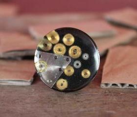 Gun metal color ring made from vintage watch parts