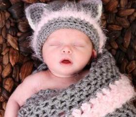 PDF Crochet PATTERN, newborn Kitty hat with cocoon pattern, permission to sell finished product