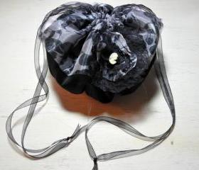 Handmade Fantasy Black Velvet and Skull Halloween, Gothic, Victorian, Steampunk Drawstring Pouch Purse