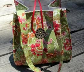 Small Fantasy Multi-Colored Asian floral Motif Artist Print 'Noriko' Handbag, Evening Purse With Beaded Ribbon Tassle
