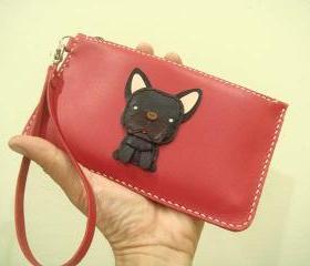 Duke the French Bulldog leather Wristlet ( Red )