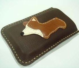 Corgi Iphone leather case with bumper case size ( Dark Brown )