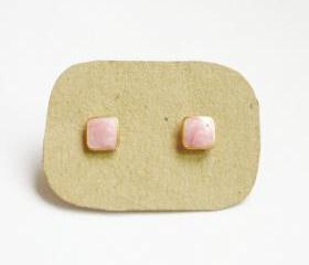 SALE - Lil Sweet Pink Square Stud Earrings - 6 mm - Gift under 10