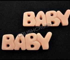  5pcs Pink Resin Baby Word Alphabet Flat Back Cabochons F634