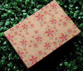 POINSETTIA - Christmas Notebook - Handmade Hard Cover Journal - Stocking Stuffer - A6 - Free Shipping