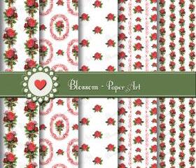 Vintage Roses Scrapbooking Paper - Digital - Printable - Shabby Chic - DIY Projects - 1509
