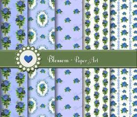 Blue Vintage Roses Scrapbooking Paper - Digital - Printable - DIY Projects - Personal and Commercial Use - 1512