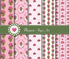 Pink Vintage Roses Scrapbooking Paper - Digital - Printables - DIY Projects - Personal and Commercial Use - 1510