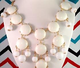 White J-CREW Inspired Bubble Statement Bib Necklace