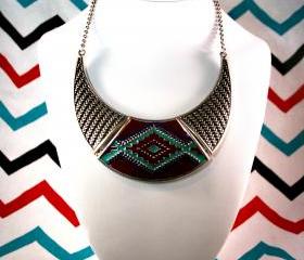 Aztec Tribal Bronze Collar Bib Statement Necklace