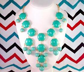 Teal Turquoise J-CREW Inspired Bubble Statement Bib Necklace