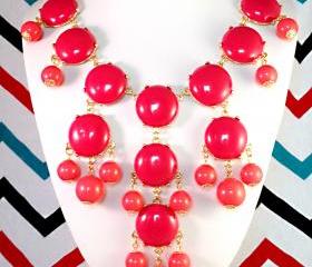 Hot Pink Fuschia J-CREW Inspired Bubble Statement Bib Necklace