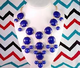Blue Royal Cobalt J-CREW Inspired Bubble Statement Bib Necklace