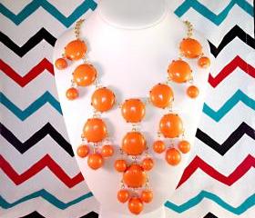 Orange J-CREW Inspired Bubble Statement Bib Necklace