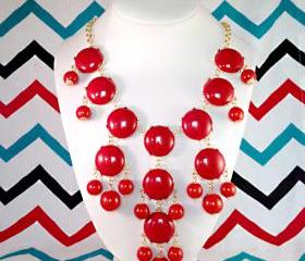 Red J-CREW Inspired Bubble Statement Bib Necklace