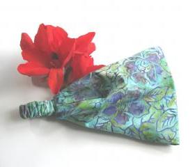 Tropical Flower Batik Fabric Headband Yoga Hair Head Wrap Womens Gypsy Bandana Teal Purple Blue Cotoon Print