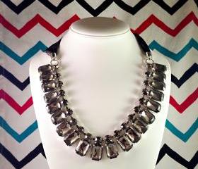 Crystal Gemstone and Ribbon Statement Bib Necklace