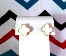 Van Cleef & Arpels Designer Inspired White Clover Stud Earrings