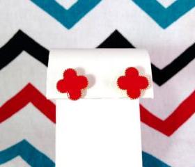 Van Cleef & Arpels Designer Inspired Red Clover Stud Earrings