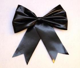 Black Shiny Pleather Faux Leather Hair Bow Barrette