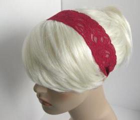 Elegant Stretch Lace Headband Magenta Flowers Head Wrap Women's Classic Hairband