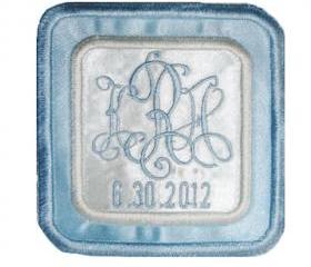 Bridal Blue Two Color Satin Square Custom Embroidered Wedding Gown Label 
