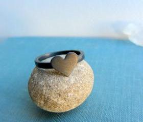Oxidized Sterling silver heart ring, love anniversary gift, bridesmaid, wedding