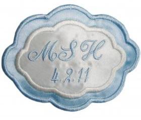 Bridal Blue Two Color Satin Oval Custom Embroidered Wedding Gown Label