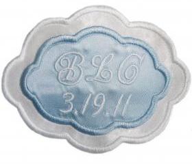 Bridal Blue Two Color Satin Oval Custom Embroidered Wedding Gown Label