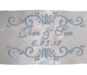 Double Scroll Satin Wedding Gown Label