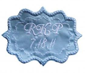 Frame Style Bridal Blue Satin Custom Embroidered Wedding Gown Label 