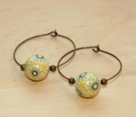 Polymer Clay Beads and Brass Charms Dangle Earrings