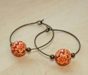 Polymer Clay Beads and Brass Charms Dangle Earrings