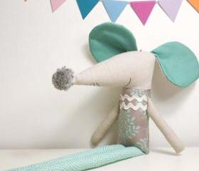 Nicolau the soft toy mouse * grey and turquoise