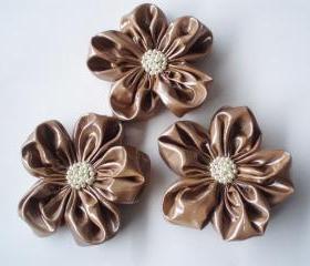 Taupe Vinyl Like Fabric Flower Appliques Embellishments(3 pcs)From BizimSupplies