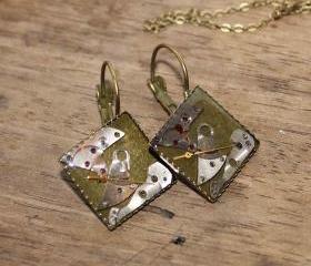 Hanging earrings from vintage watch parts
