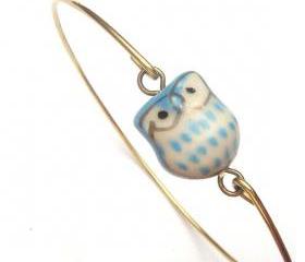 Brass Porcelain Owl Bracelet