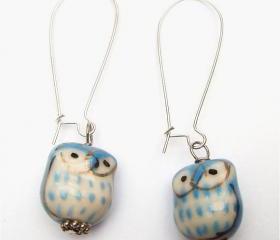 Silver Plated Brass Porcelain Owl Earrings